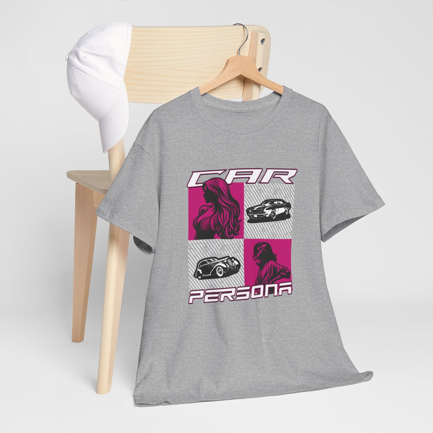 T-Shirt Femme Car Persona – Tee Shirt Voiture Vintage & Femme Style – Design Auto Chic Noir Blanc Gris Cadeau