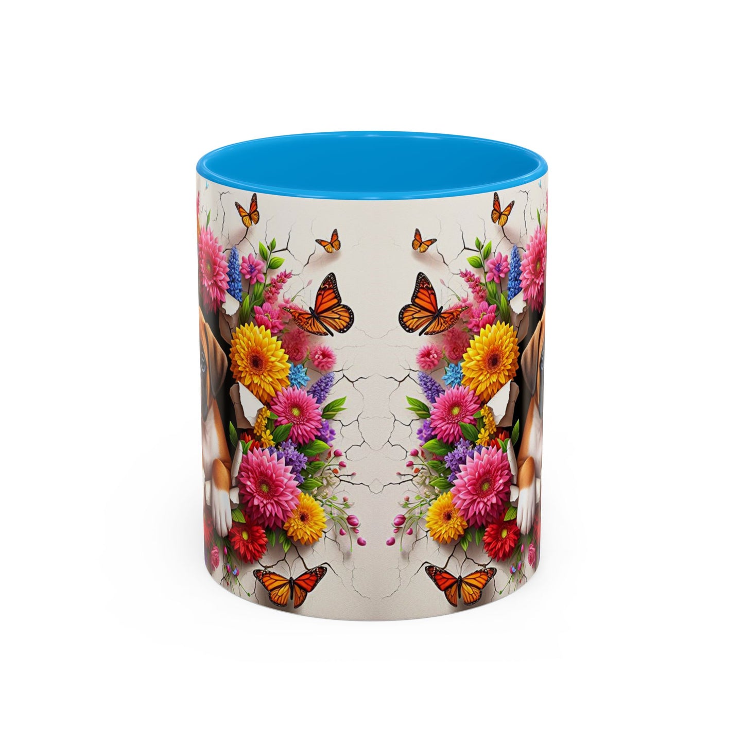 Mug Boxer Kawaii – Tasse Chiot Boxer avec Fleurs Colorées et Papillons – Cadeau Amoureux des Chiens 325ml