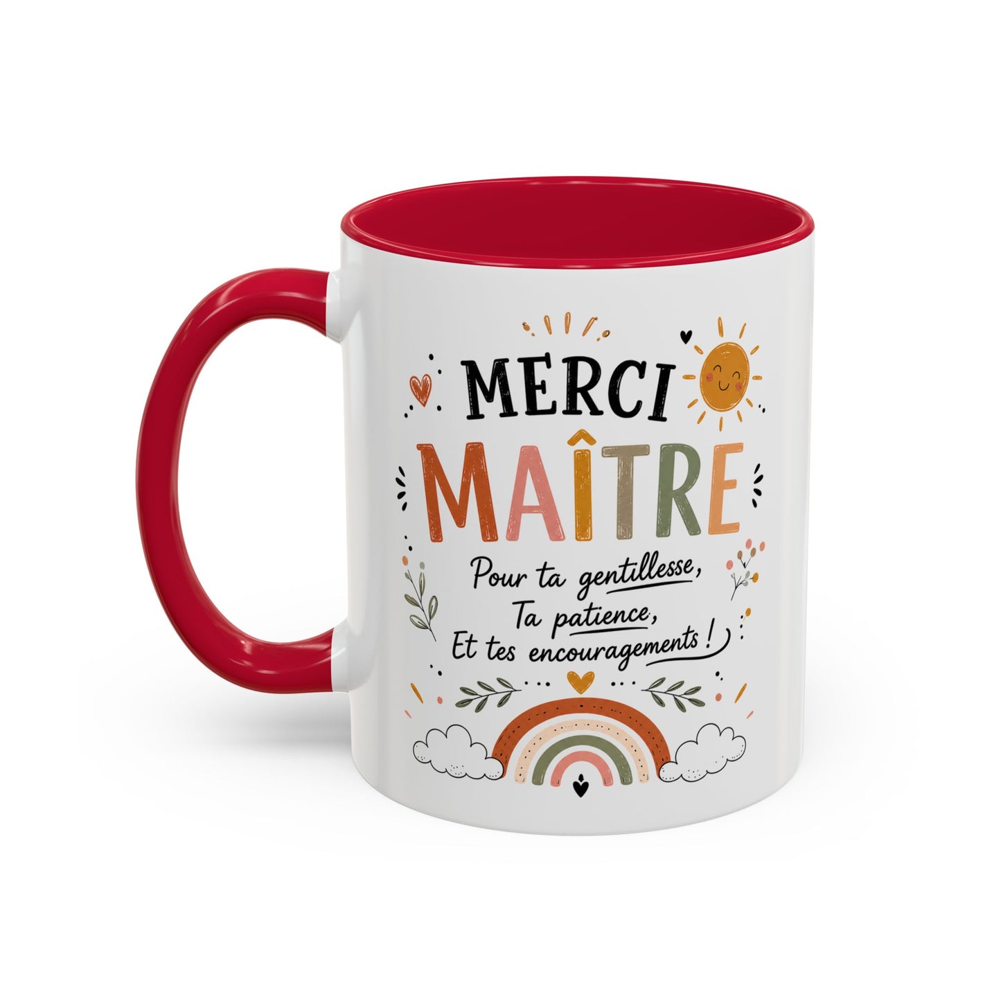 Tasse Merci Maître – Mug Remerciement École Primaire – Cadeau Fin d’Année Enseignant Homme 325ml Noir Bleu Rouge