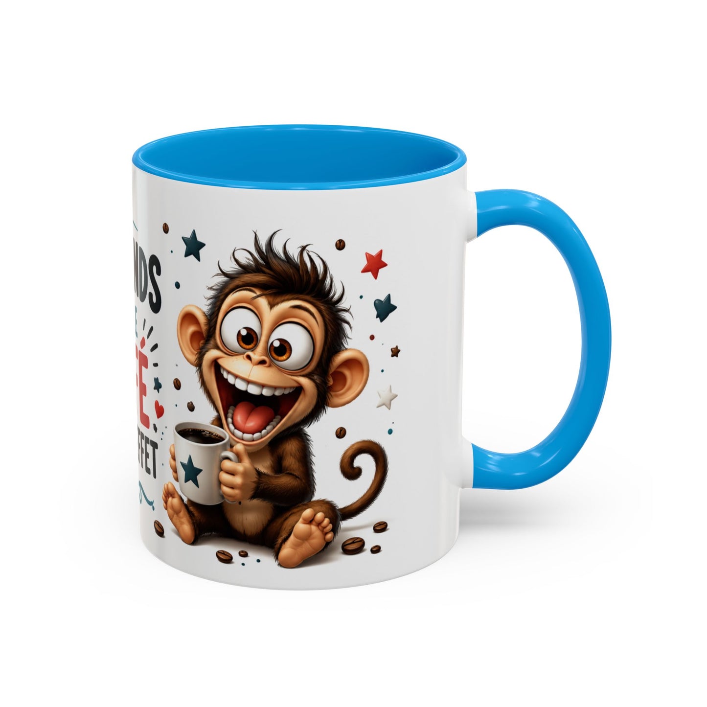 Tasse J’Attends Que Le Café Fasse Effet – Mug Humour Café Singe Drôle – Cadeau Original Homme Femme 325ml