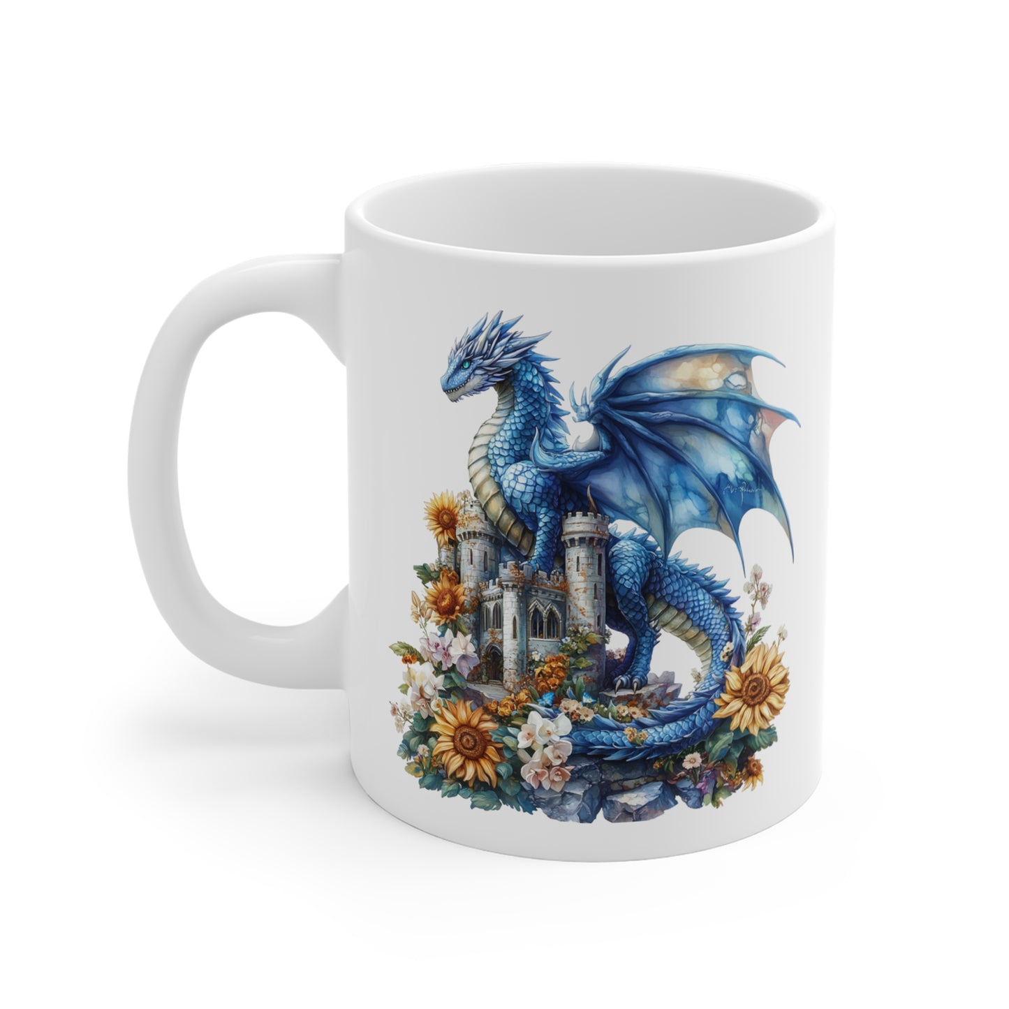 Mug Dragon Bleu et Château – Tasse Fantasy Médiévale et Féerique – Cadeau Magique Céramique 325ml