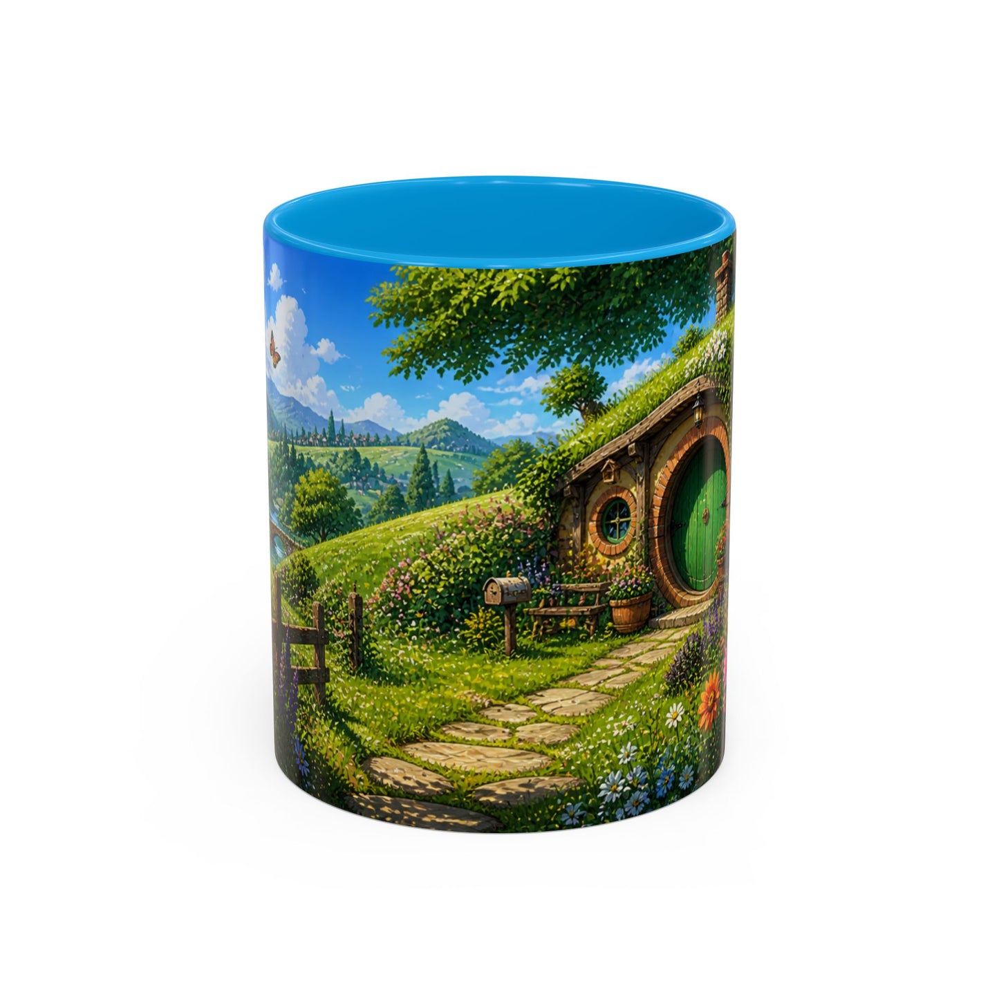 Tasse Maison Hobbit – Mug Cottage Fantastique avec Jardin Fleuri et Paysage Nature – Ambiance Fantasy 325ml