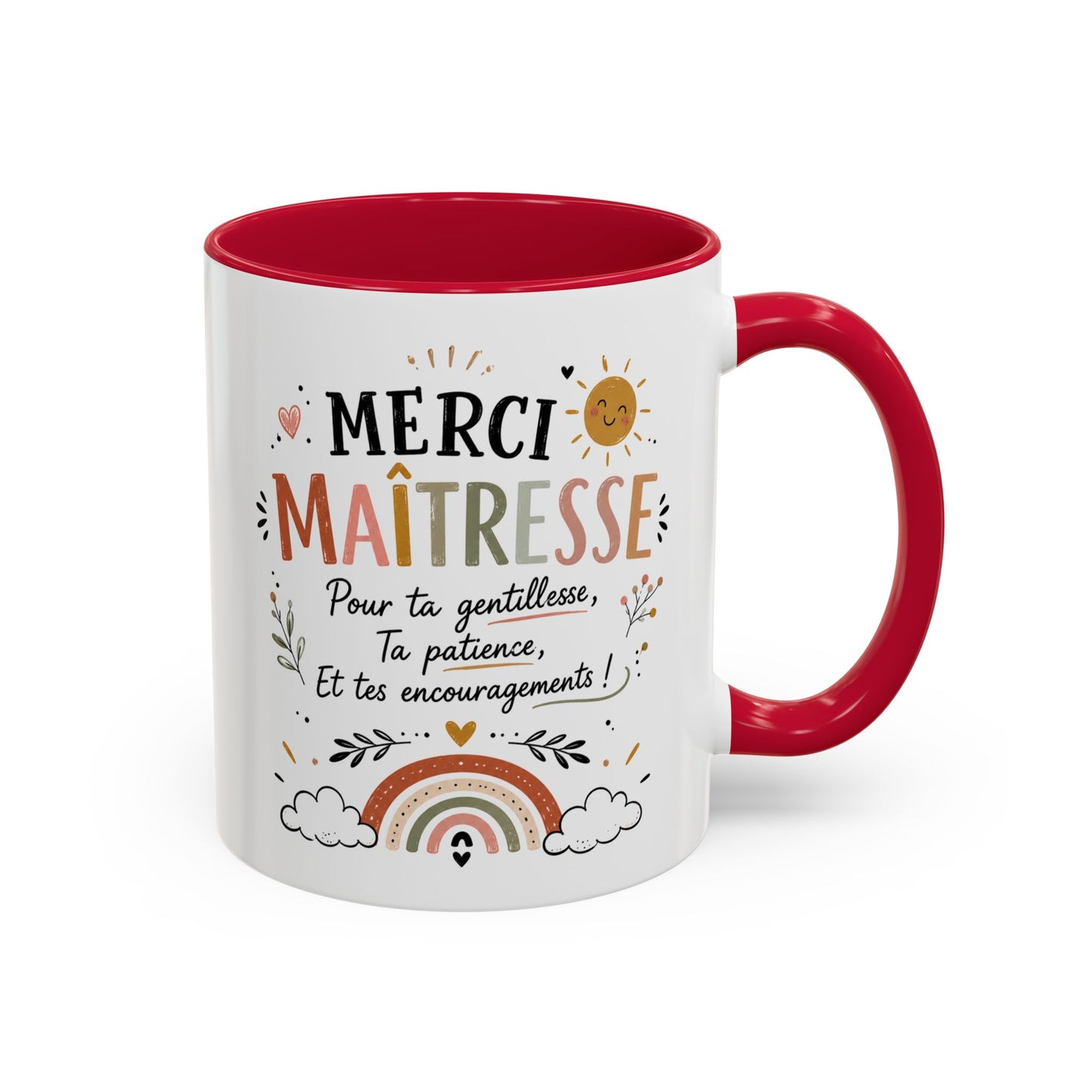 Tasse Merci Maîtresse – Mug Bohème Arc-en-Ciel – Cadeau Maîtresse École Femme 325ml