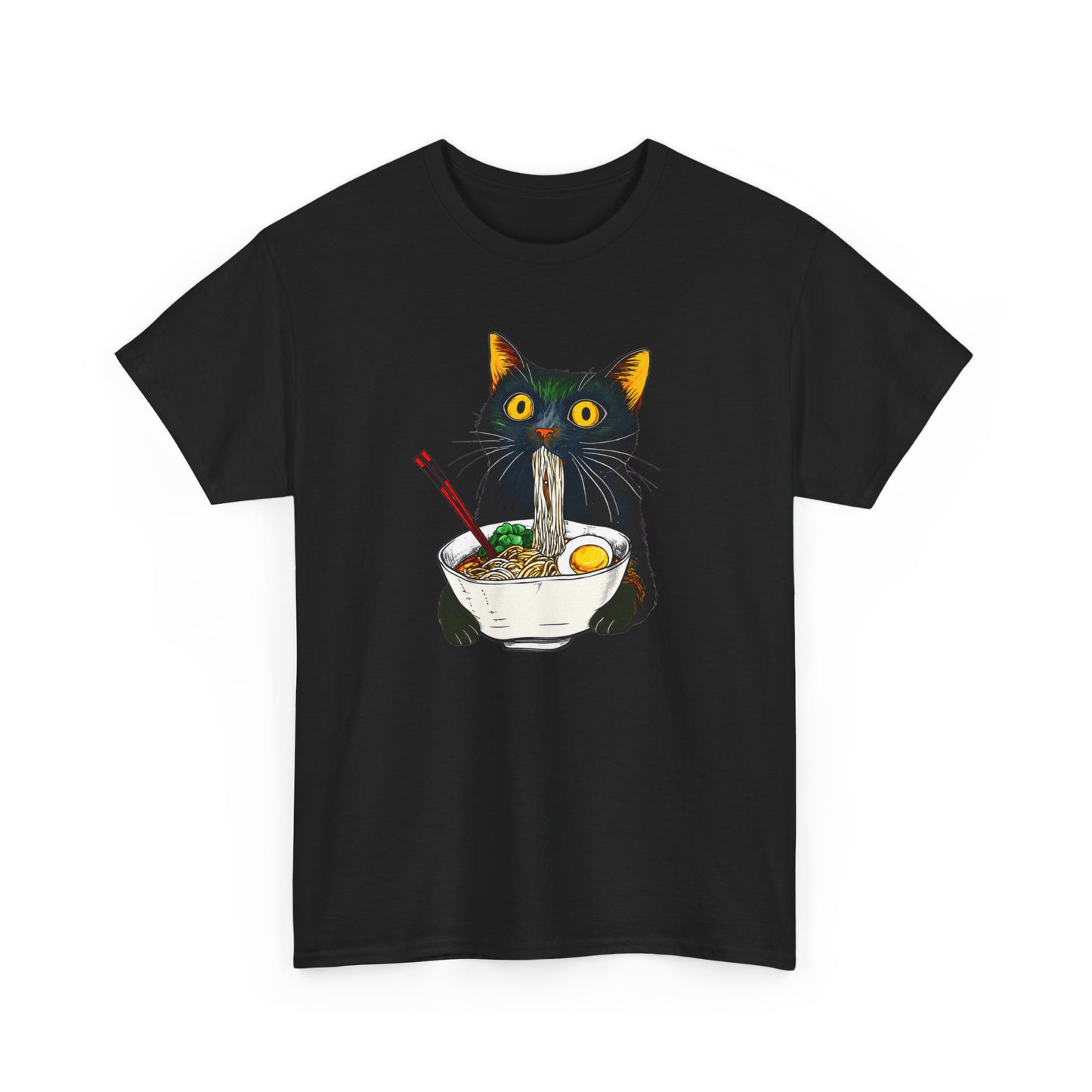 Tee Shirt Homme et Femme Chat Ramen Nouilles Japonaises Humour Félin Gourmand Idée Cadeau