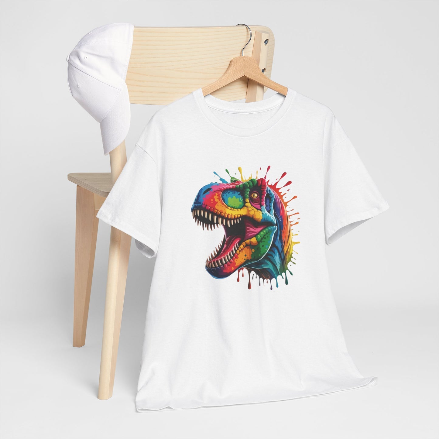 T-Shirt Dinosaure T-Rex Coloré Adulte – Tee Shirt Dinosaur Splash Art – Cadeau Original Street Art Noir Blanc Gris