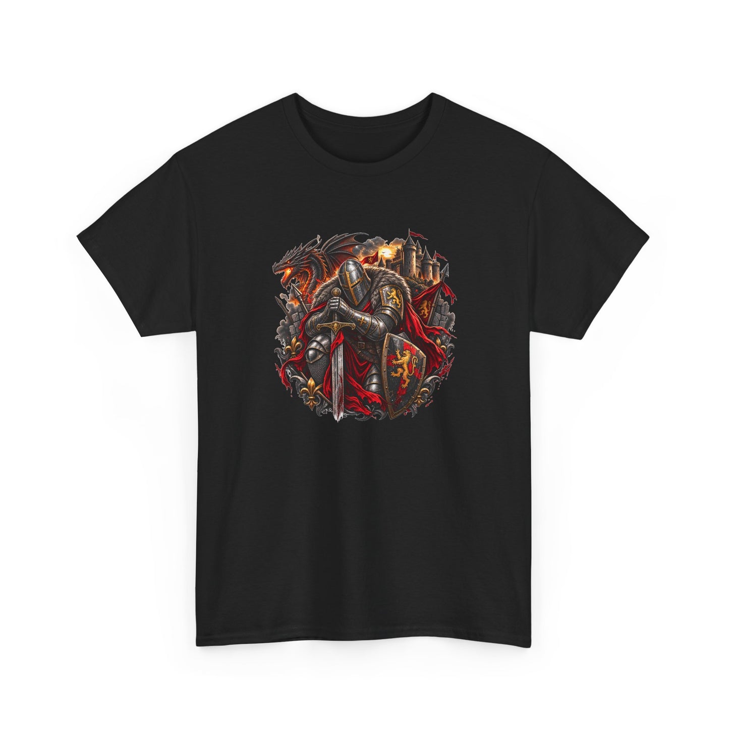 Tee Shirt Chevalier Médiéval Homme et Femme – Dragon Château Épée – T-Shirt Moyen Âge Guerrier Cadeau Original