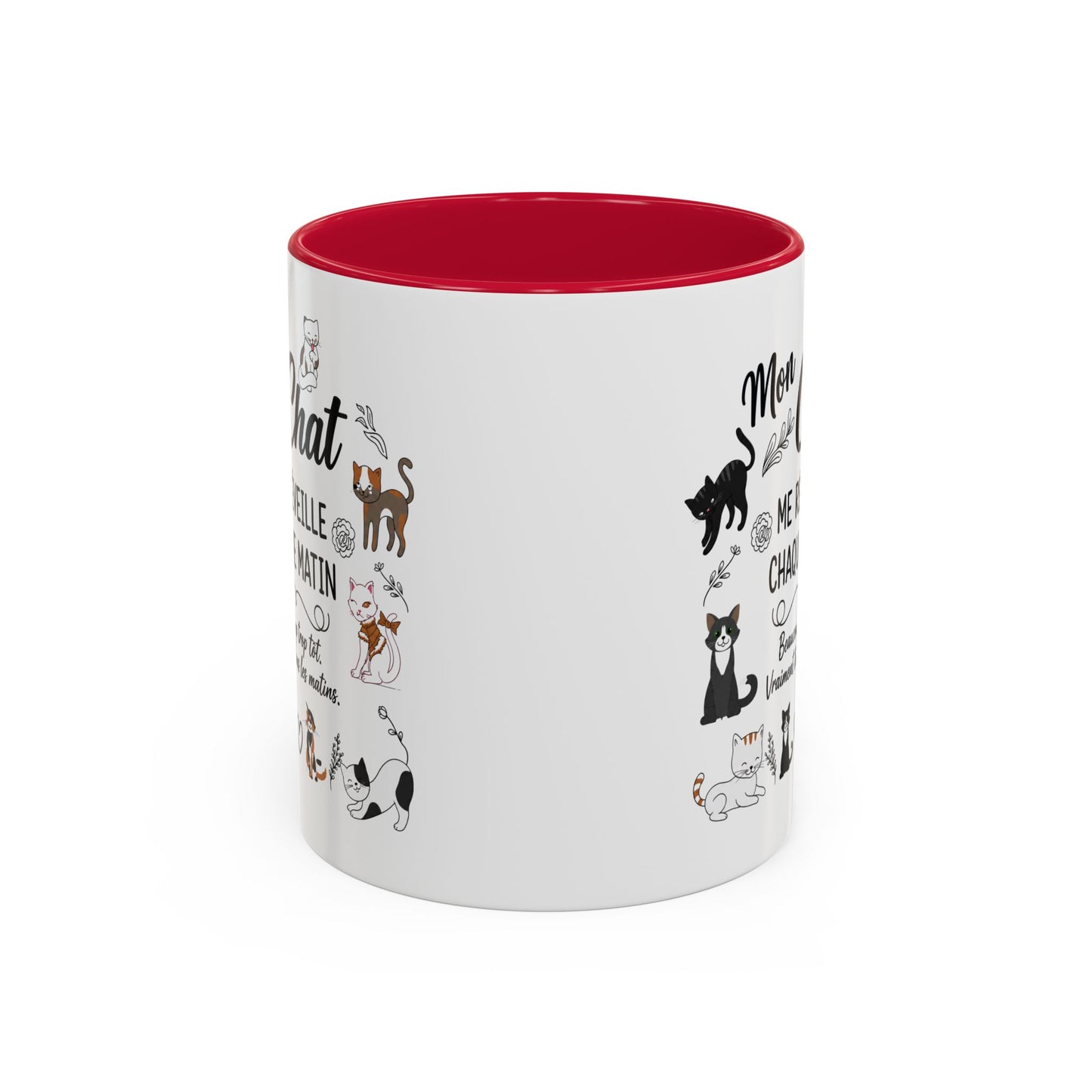 Tasse Chat Homme et Femme – Mon Chat Me Réveille Chaque Matin – Mug Humour Amoureux des Chats – Cadeau Propriétaire de Chat – 325 ml