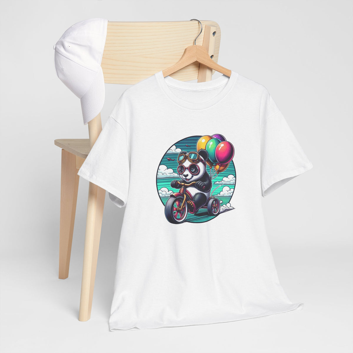 Tee Shirt Panda Tricycle Homme Femme – T-Shirt Panda Ballons Colorés – Design Drôle et Original