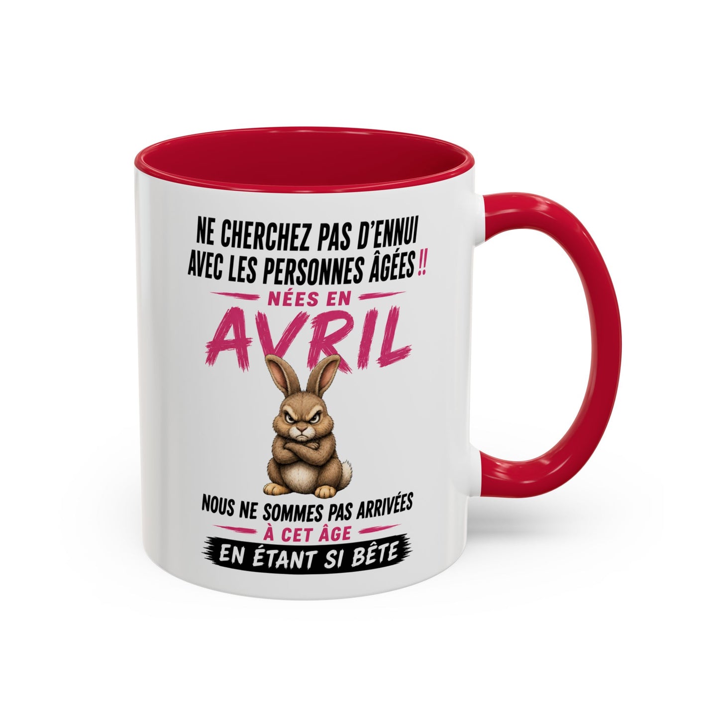 Tasse Humour Personnes Nées en Avril – Mug Lapin Drôle Senior Retraité – Cadeau Anniversaire Homme Femme 325ml