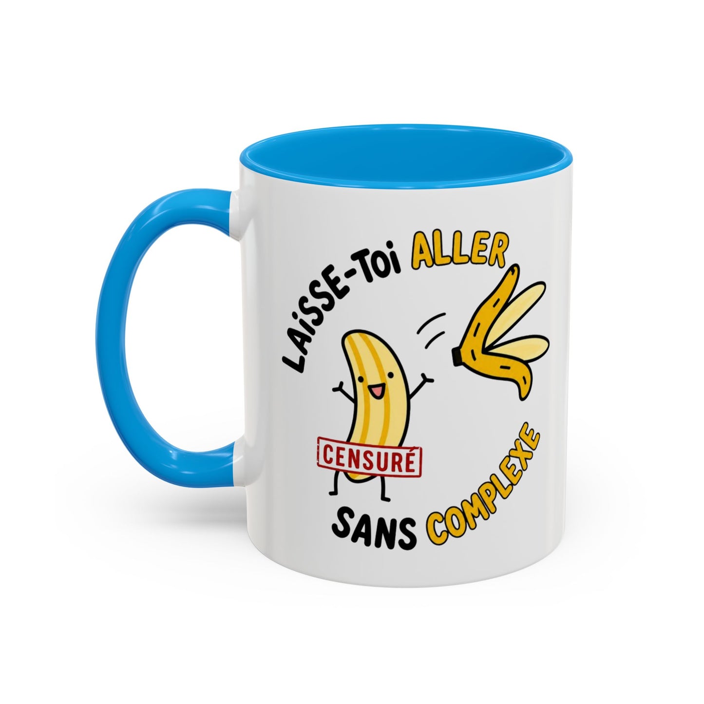 Mug Humour Banane – Laisse-Toi Aller Sans Complexe – Tasse Drôle et Décalée Cadeau Original Fun Céramique 325ml Noir Jaune