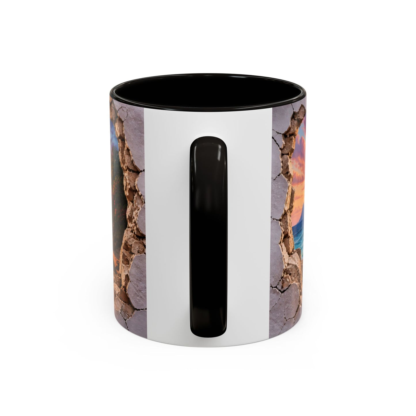 Tasse Plage Tropicale et Océan – Mug Paysage Paradis Exotique – Design Artistique Effet Mur Cassé – Céramique 325ml