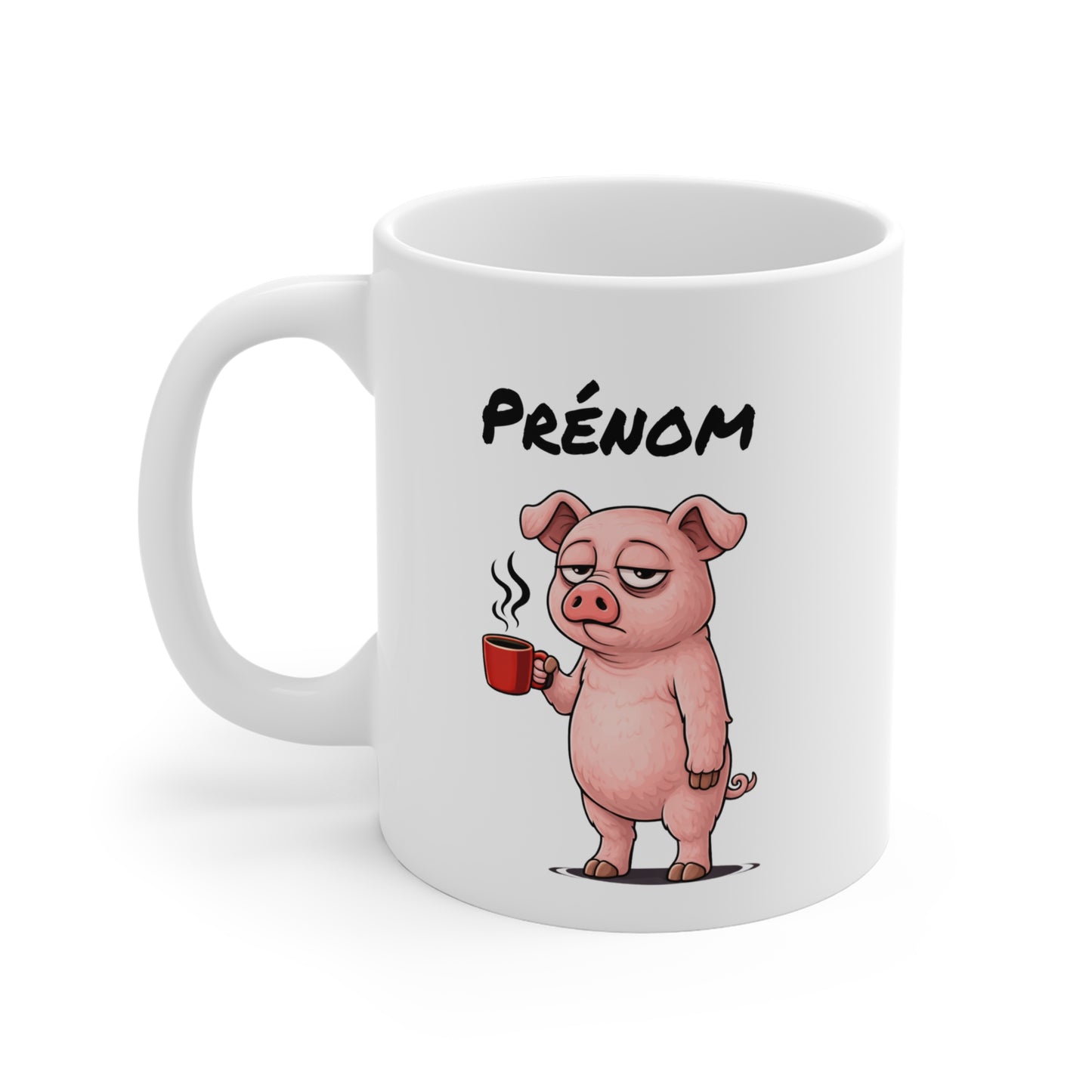 Tasse Cochon avec Café – Mug Animal Humoristique Fatigue – Illustration Cartoon 325ml – Cadeau Original et Amusant