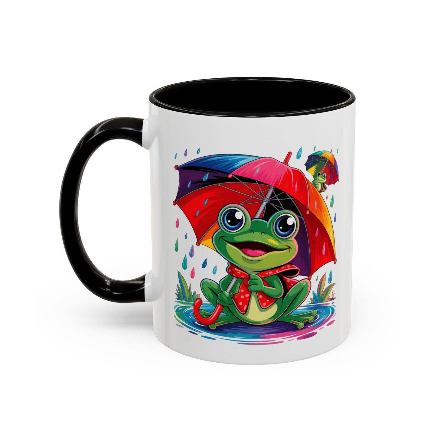 Mug Grenouille Sous la Pluie – Tasse Colorée Parapluie Arc-en-Ciel – Cadeau Fun et Mignon – Céramique 325ml