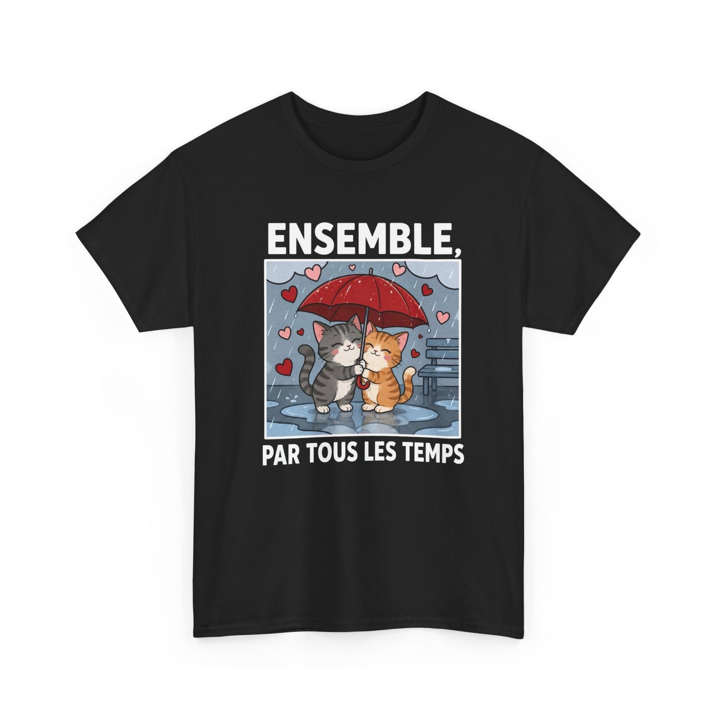 Tee-Shirt Chats Amoureux Sous La Pluie – Ensemble Par Tous Les Temps – Cadeau Couple Romantique Homme Femme Adulte