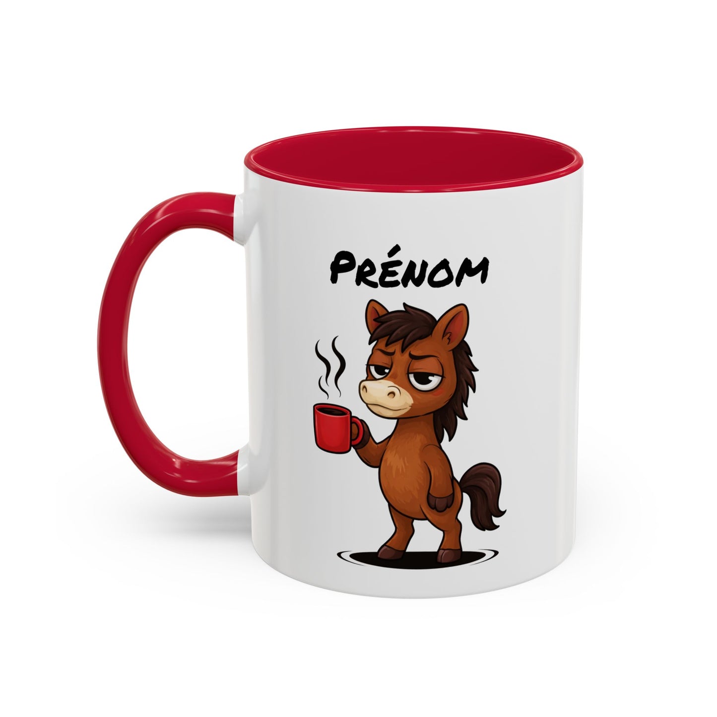 Mug Cheval Fatigué Personnalisable 325ml – Tasse Café Humoristique Prénom Cadeau Original Noir Bleu Rouge