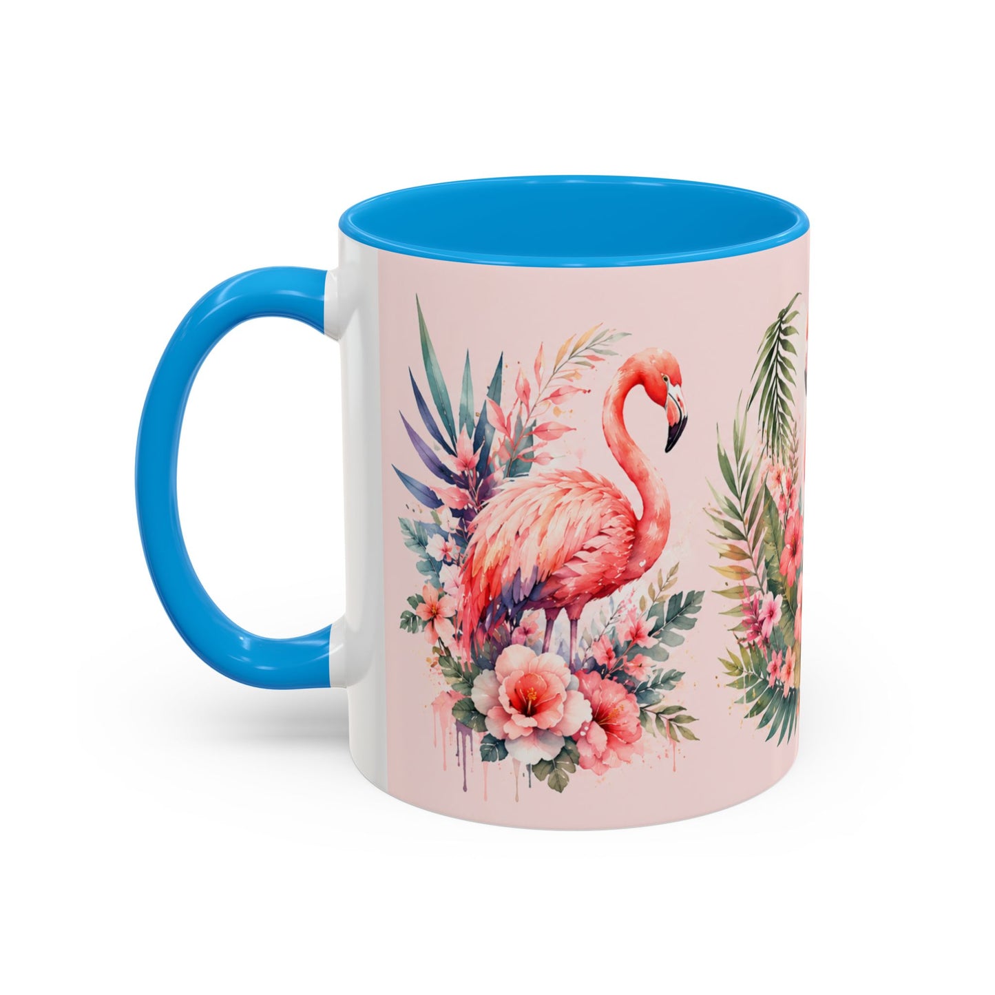 Tasse Flamant Rose Tropical – Mug Floral Aquarelle Rose Pastel – Cadeau Femme Nature 325ml
