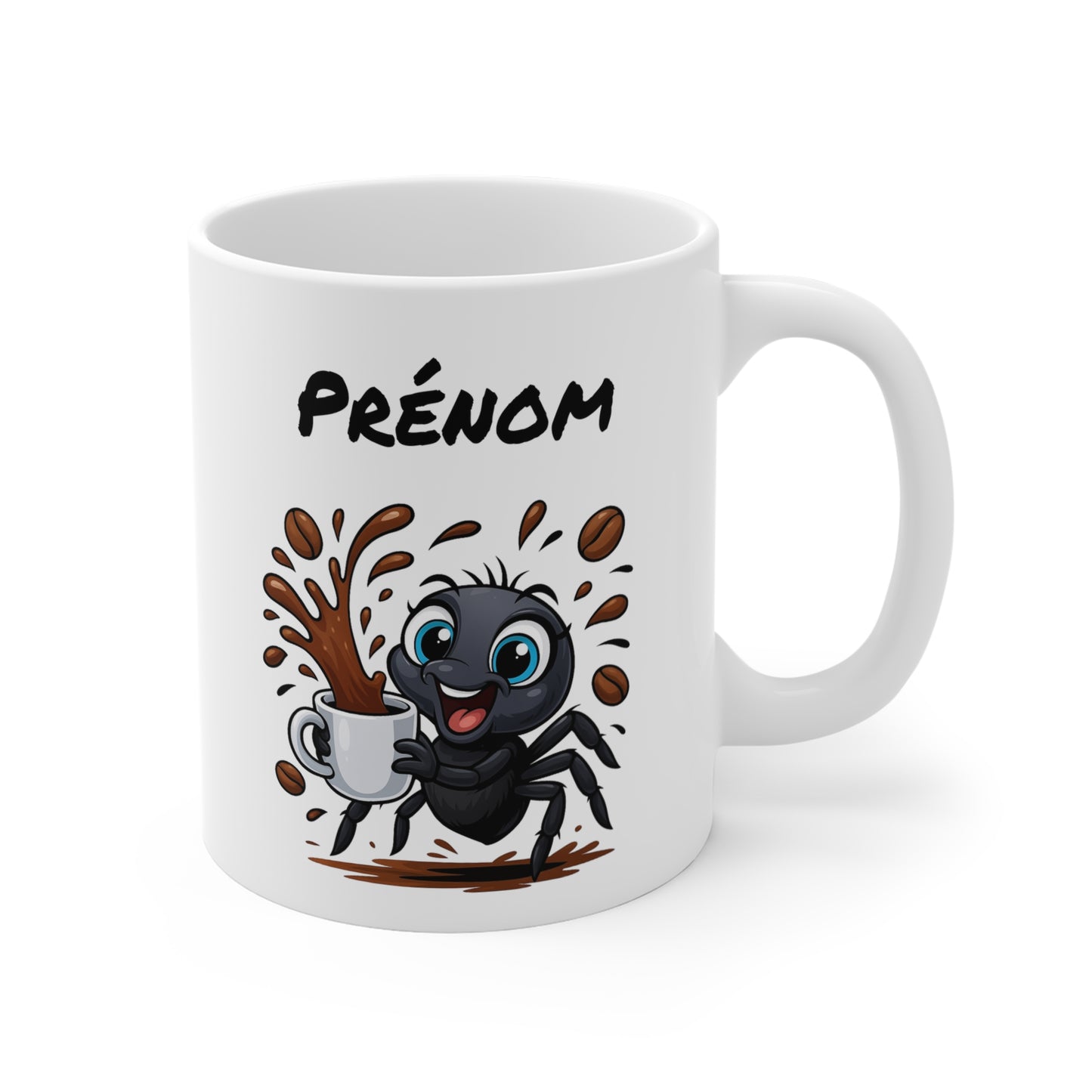 Tasse Personnalisable Araignée Café – Mug Prénom Drôle et Mignon – Cadeau Original Amateur de Café 325ml