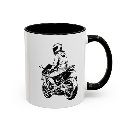 Tasse Moto Sport Femme – Mug Motarde Casquée sur Moto Sportive – Cadeau Original Passion Moto Sportive Motocycliste Pilote 325 ml