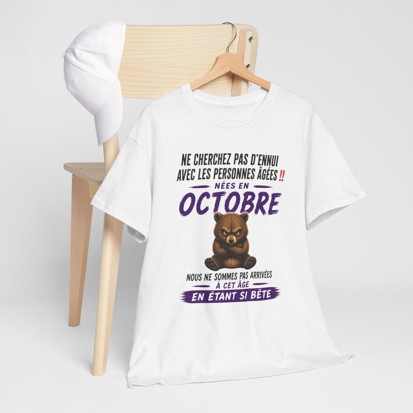 Tee-Shirt Né en Octobre Humour Senior – Cadeau Retraité Homme Femme – Ours Drôle Anniversaire Personne Âgée