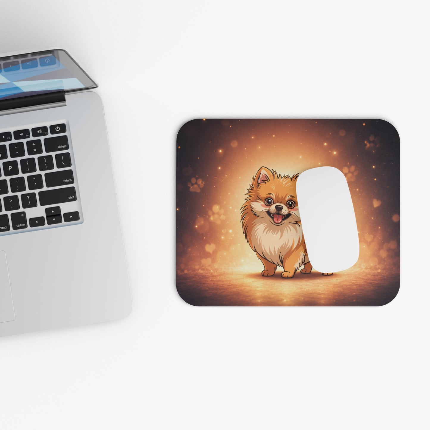 Tapis de Souris 22x18cm Chien Spitz Nain Kawaii – Illustration Poméranien Mignon – Cadeau Amoureux des Chiens – Bureau Gaming