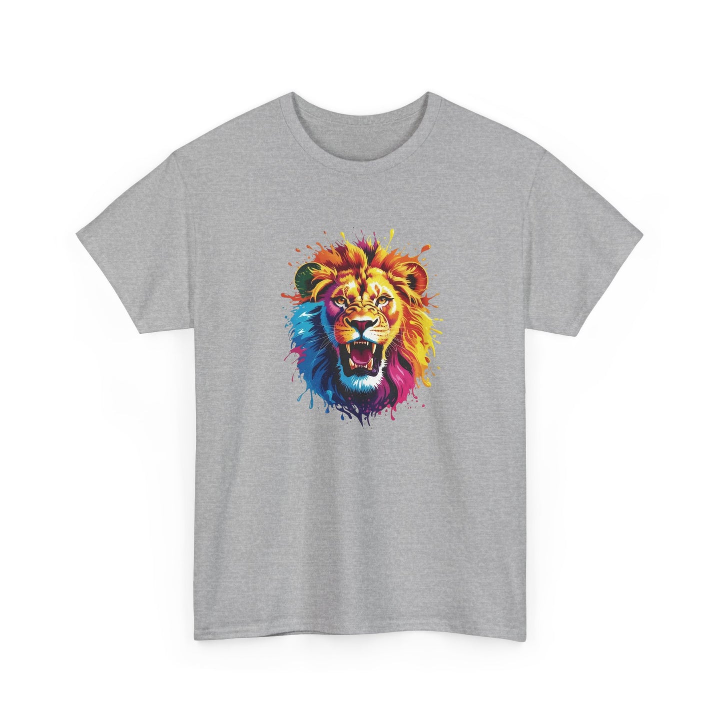 T-Shirt Lion Coloré – Tee Shirt Tête de Lion Art Dripping – Cadeau Animal Puissant Streetwear Noir Blanc Gris