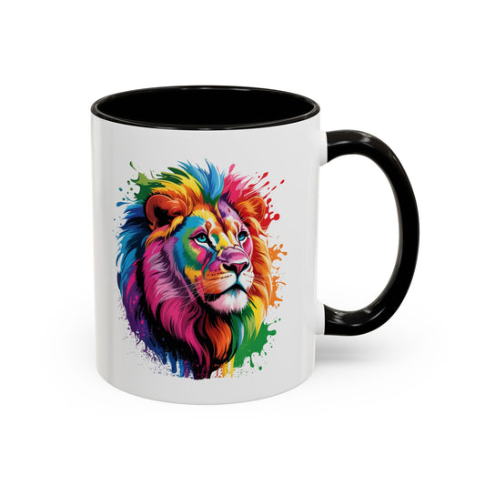 Mug Lion Multicolore – Tasse Artistique Lion Moderne et Coloré – Cadeau Original 325ml