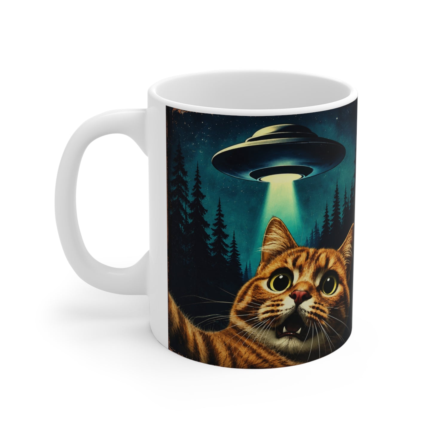 Tasse Chat OVNI Vintage – Mug Humour Extraterrestre et Espace – Cadeau Homme Femme 325ml