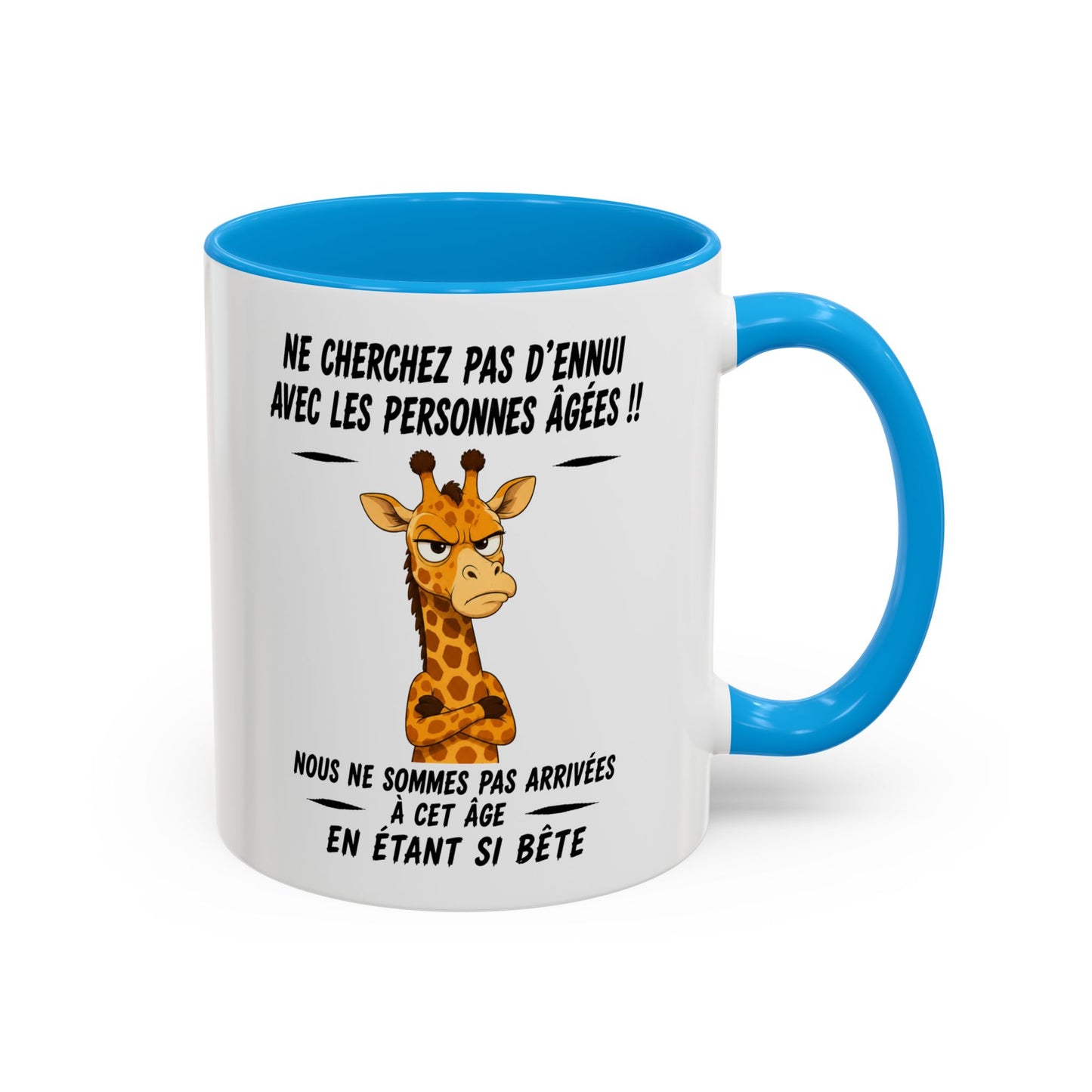Tasse Humour Girafe Drôle Senior Retraité – Mug Animal Grincheux Vintage – Cadeau Homme Femme 325ml