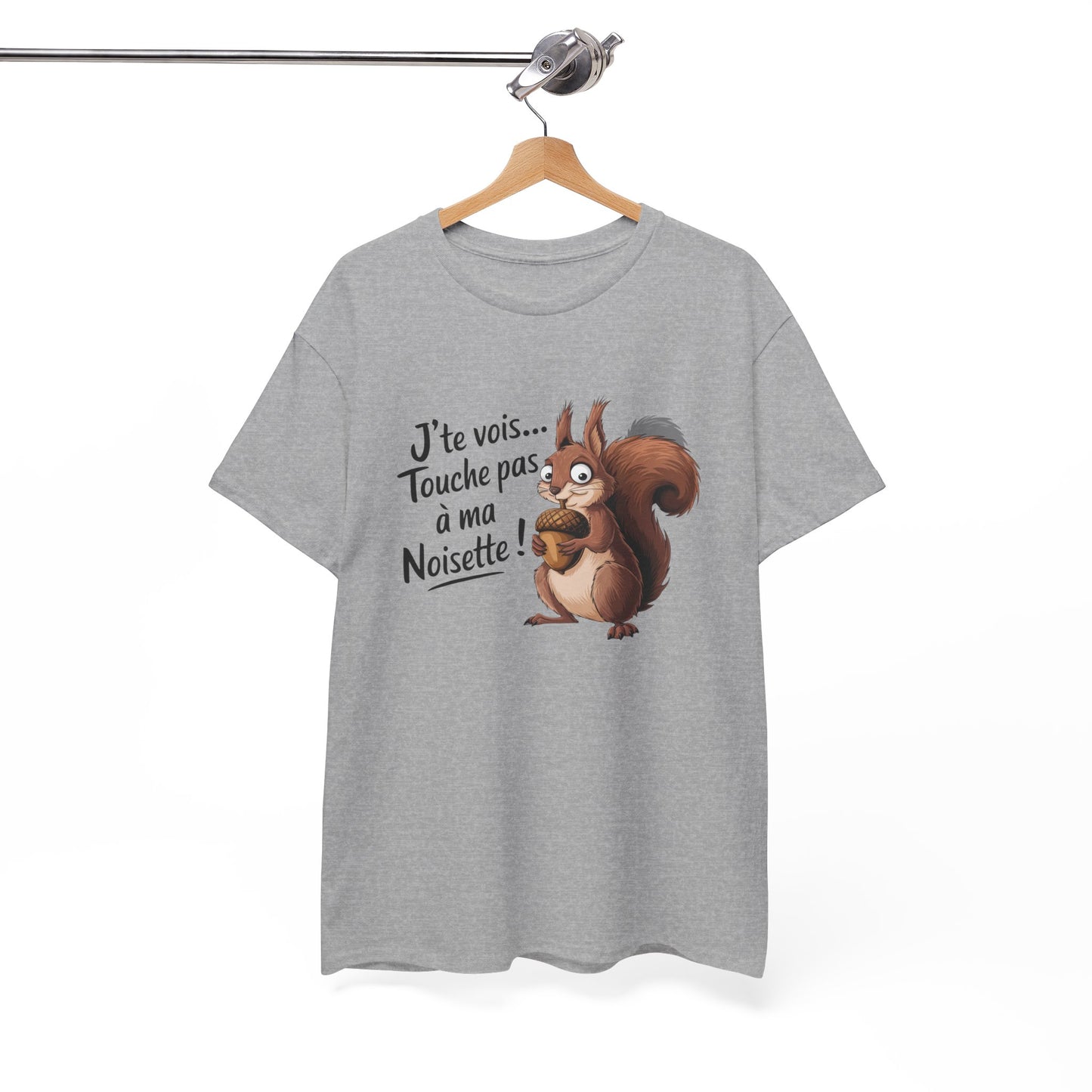 Tee Shirt Humour Écureuil J’te vois Touche pas à ma noisette – Cadeau drôle animal Blanc Gris Sport