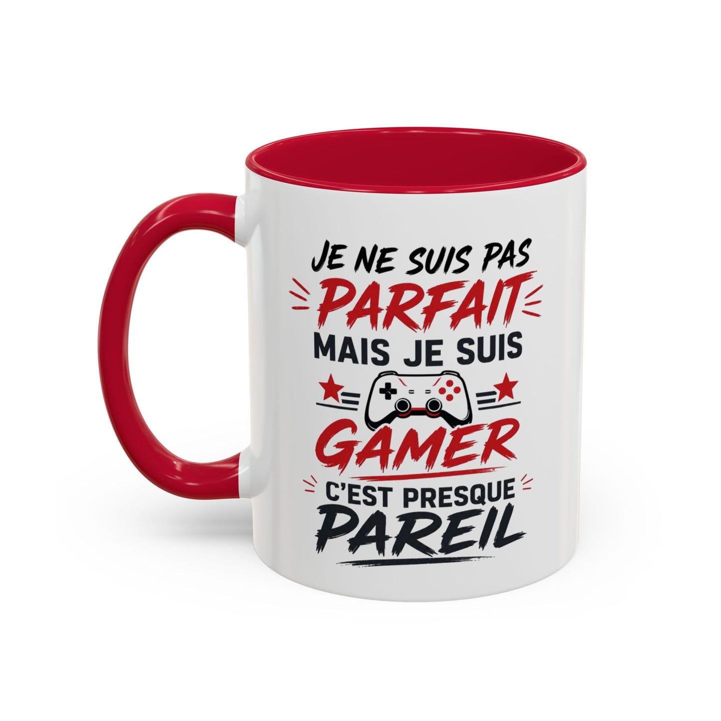 Mug Gamer Humour – Je Ne Suis Pas Parfait Mais Je Suis Gamer – Tasse Geek Drôle Cadeau Gaming Céramique 325ml Noir Rouge
