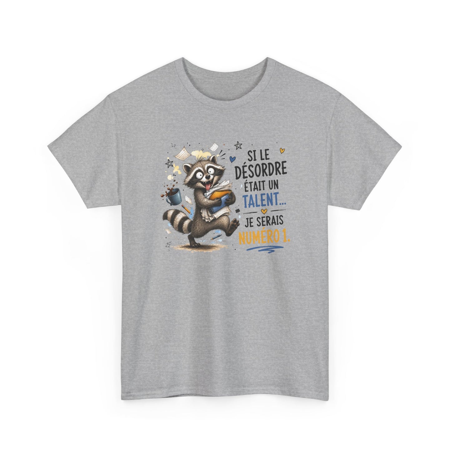 Tee-Shirt Humour Homme et Femme – Raton Laveur Drôle Désordre Bureau Travail – Idée Cadeau Original Collègue Anniversaire