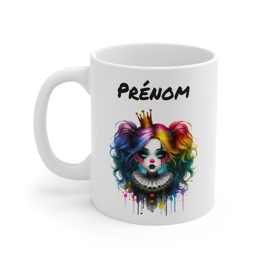 Mug Personnalisé Clown Gothique Coloré 325ml – Tasse Céramique Prénom Design Pop Art Horreur – Cadeau Original Halloween