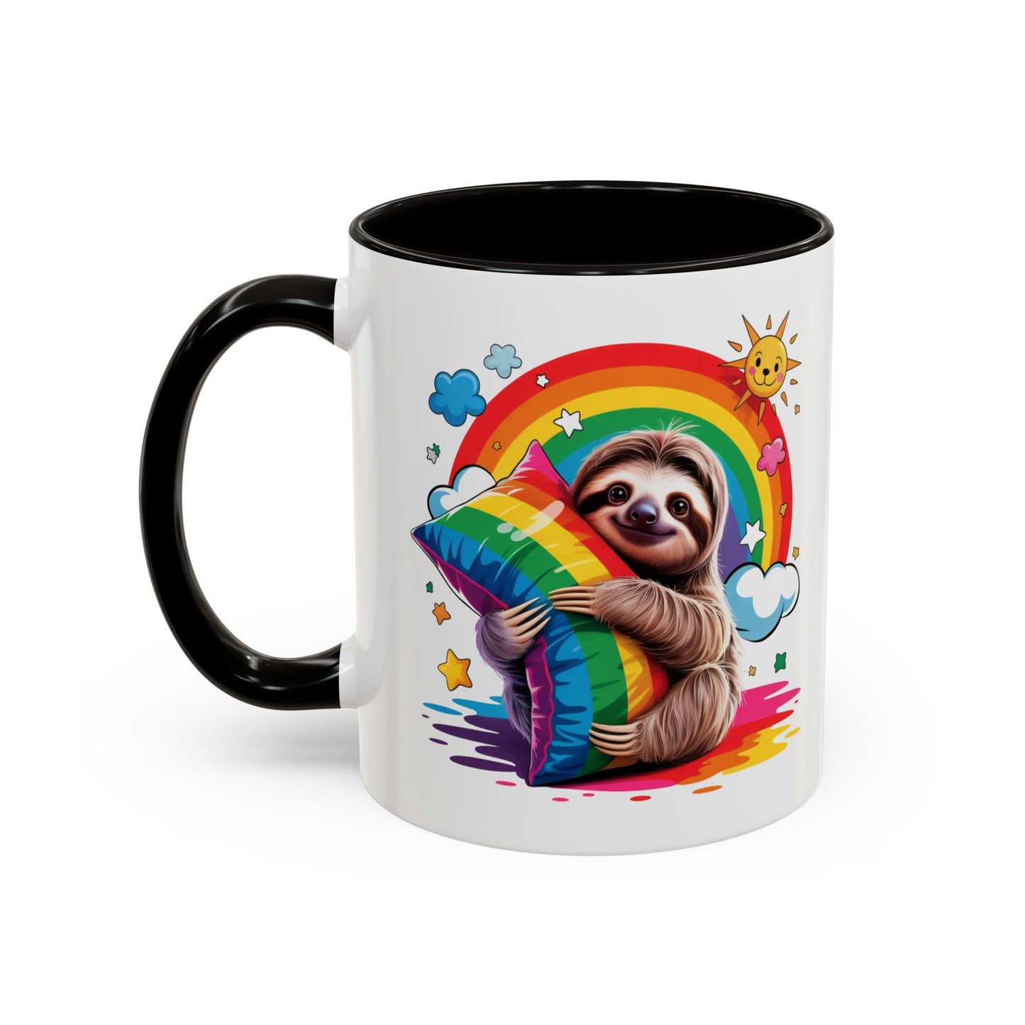 Mug Paresseux Mignon – Tasse Design Arc-en-ciel avec Coussin et Soleil – Cadeau Original 325ml