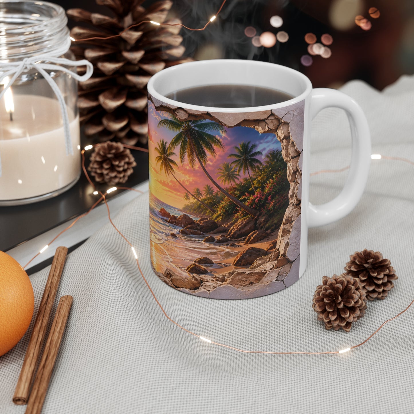 Tasse Plage Tropicale – Mug Paysage Paradis Exotique – Cadeau Voyage Homme Femme Enfant 325ml