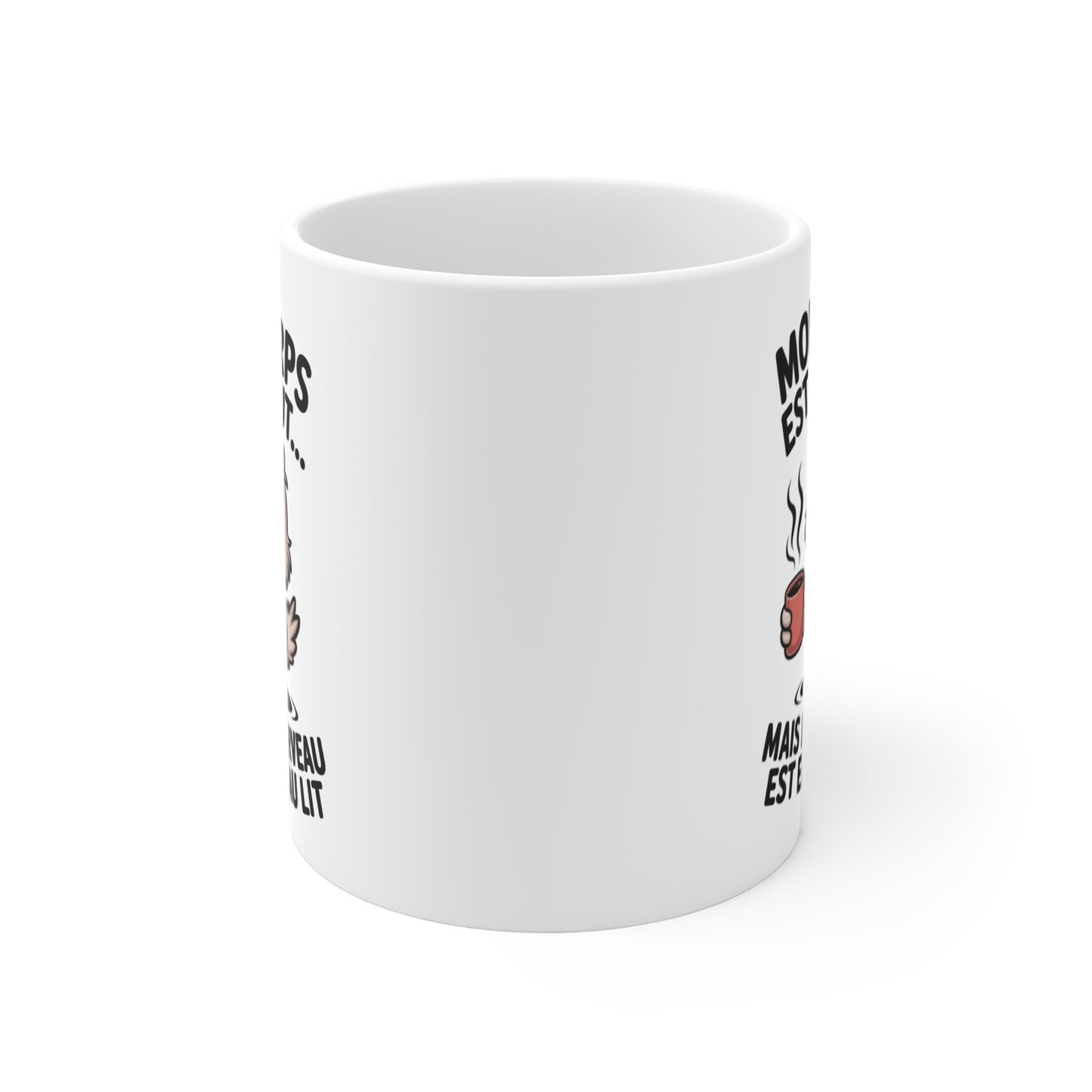 Tasse Canard Fatigue Humour – Mug Café “Mon cerveau est encore au lit” – Cadeau Drôle Matin Difficile 325ml