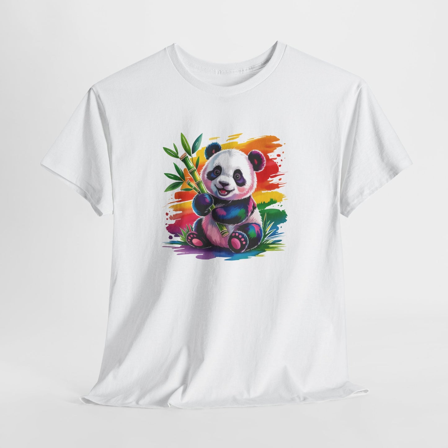 T-Shirt Panda Mignon avec Bambou – Tee Shirt Animal Coloré Aquarelle – Cadeau Kawaii Nature Noir Blanc Gris