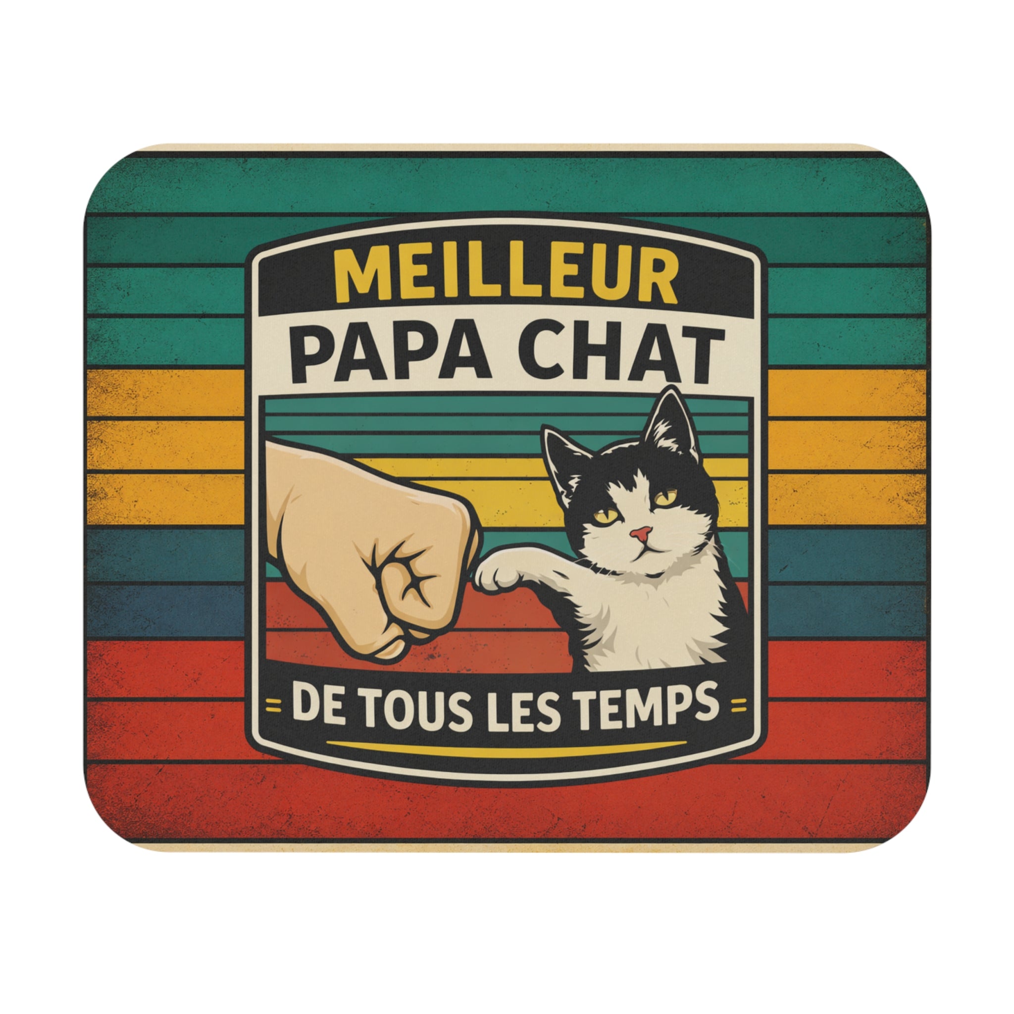 Tapis de Souris 22x18cm Meilleur Papa Chat de Tous les Temps Cadeau Homme Amoureux des Chats Chat Noir Blanc Humour Bureau Gaming