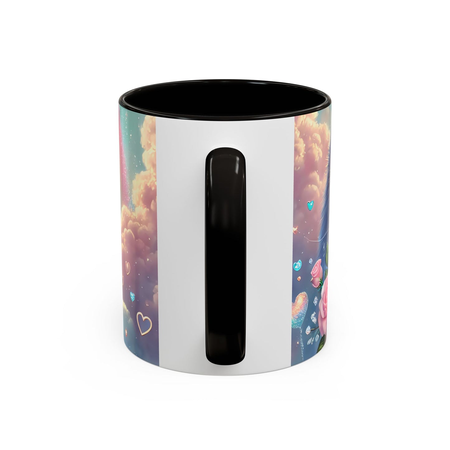 Mug Chat Blanc Kawaii – Tasse Féérique Pastel avec Arc-en-Ciel et Roses – Cadeau Amoureux des Chats 325ml