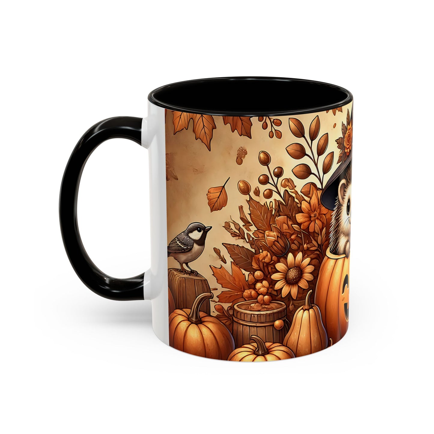 Tasse Hérisson Halloween – Mug Automnal avec Citrouille, Feuilles d’Automne et Chapeau de Sorcière – Design Mignon 325ml