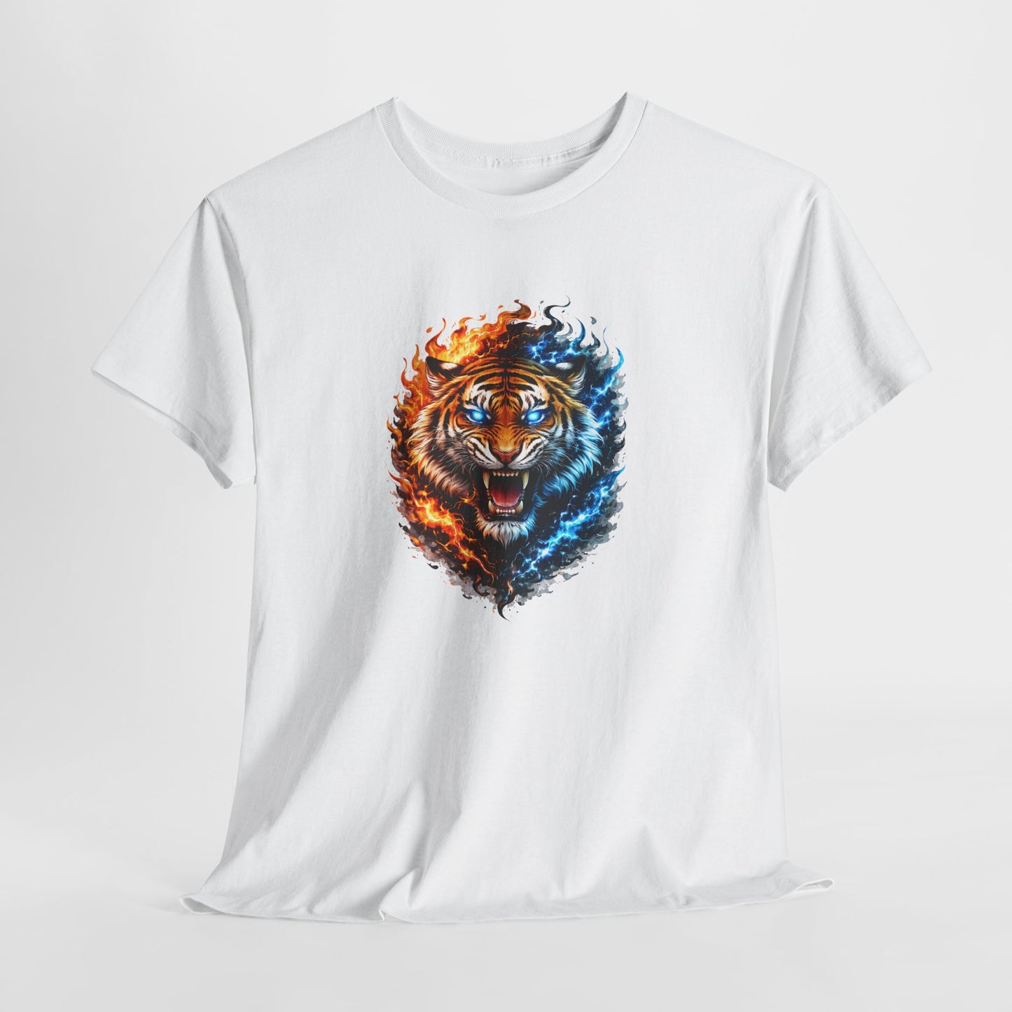 T-Shirt Tigre Feu Glace – Tee Shirt Tigre Puissant Énergie Yin Yang – Cadeau Animal Sauvage Homme Femme