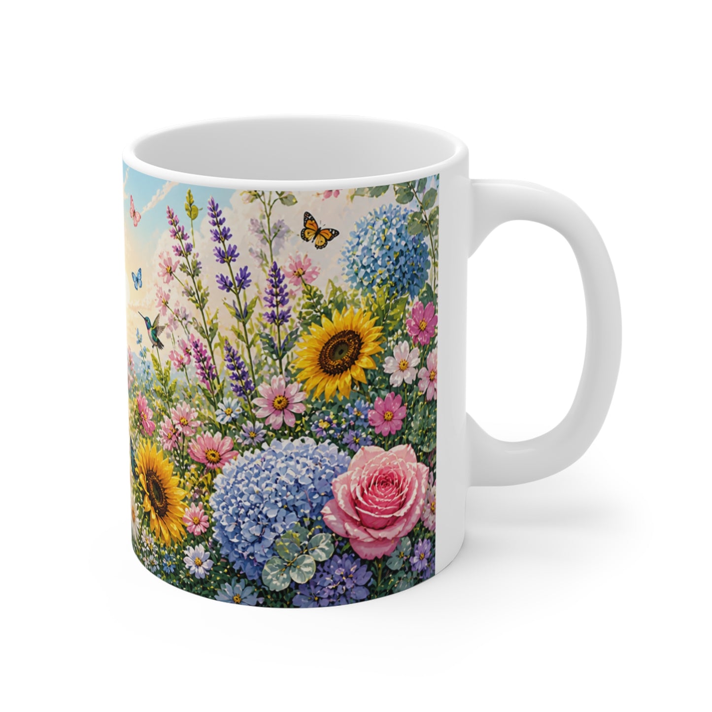 Tasse Jardin Fleuri Coloré – Mug Nature Floral avec Papillons et Colibris – Cadeau Homme Femme Enfant 325ml