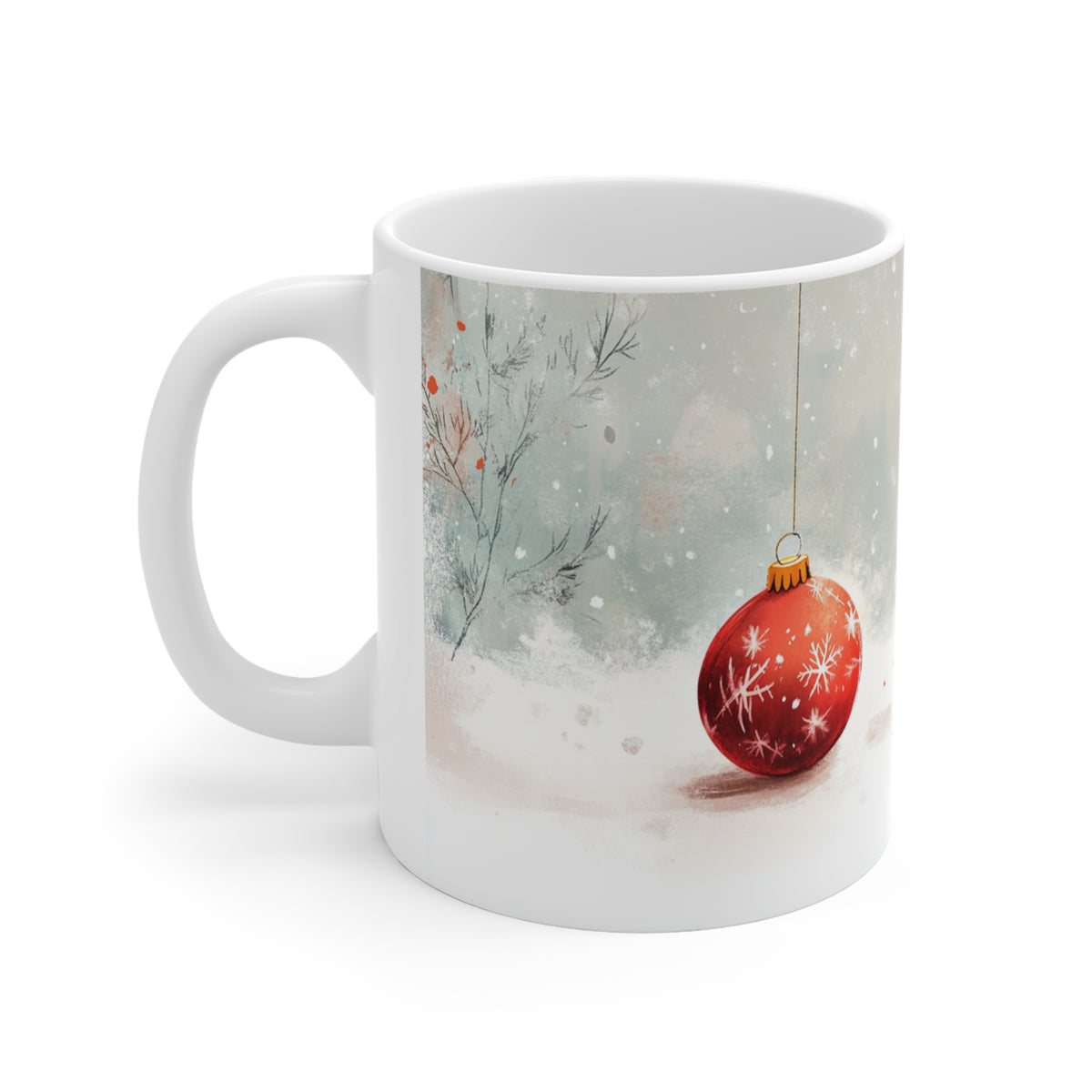 Mug Chat Tricolore et Boule de Noël – Tasse Hiver Style Aquarelle – Cadeau Original Noël Amoureux des Chats