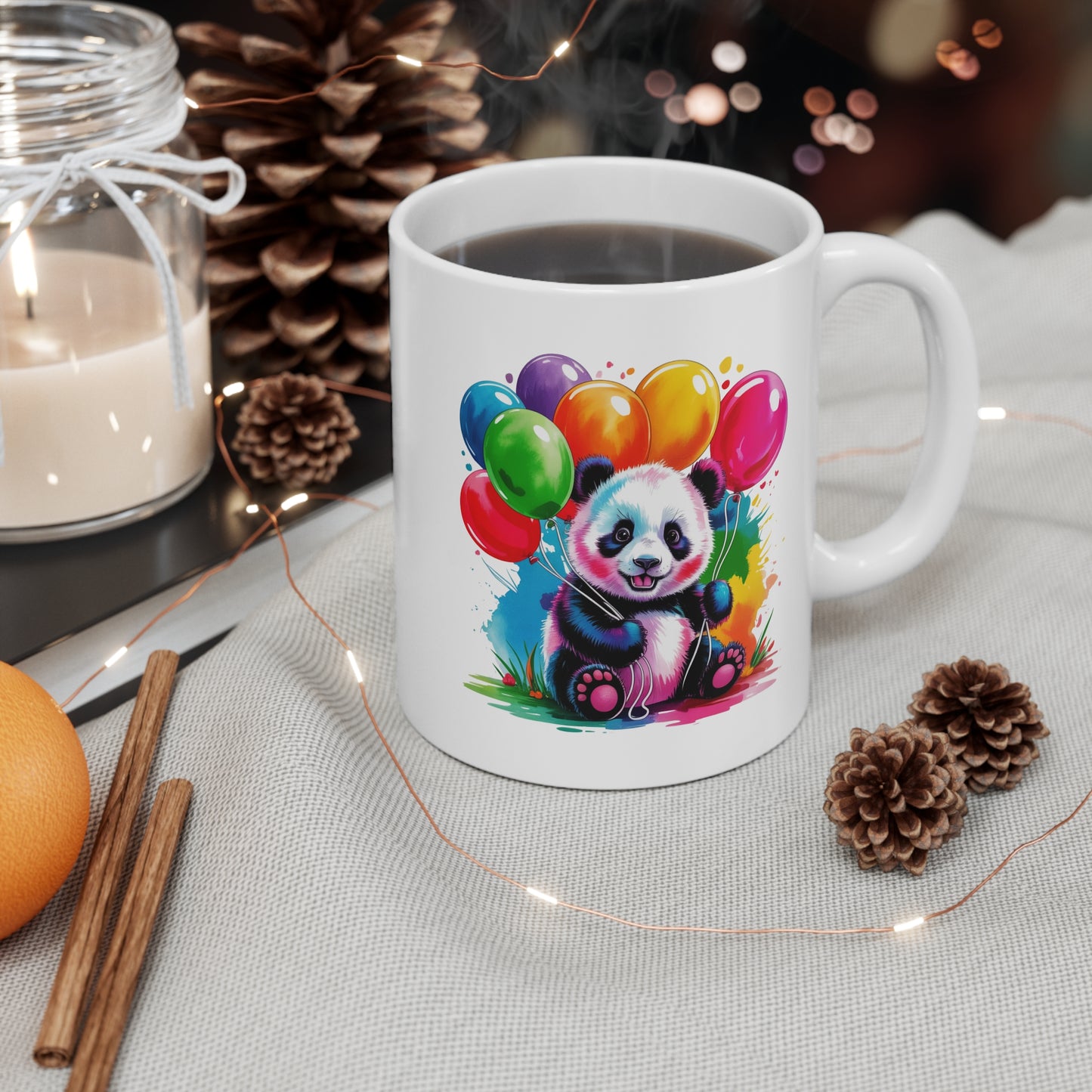 Mug Panda Kawaii avec Ballons Arc-en-Ciel – Tasse Animal Mignon et Colorée – Design Joyeux et Fantaisie – Cadeau Original Panda Lovers – Céramique 325ml
