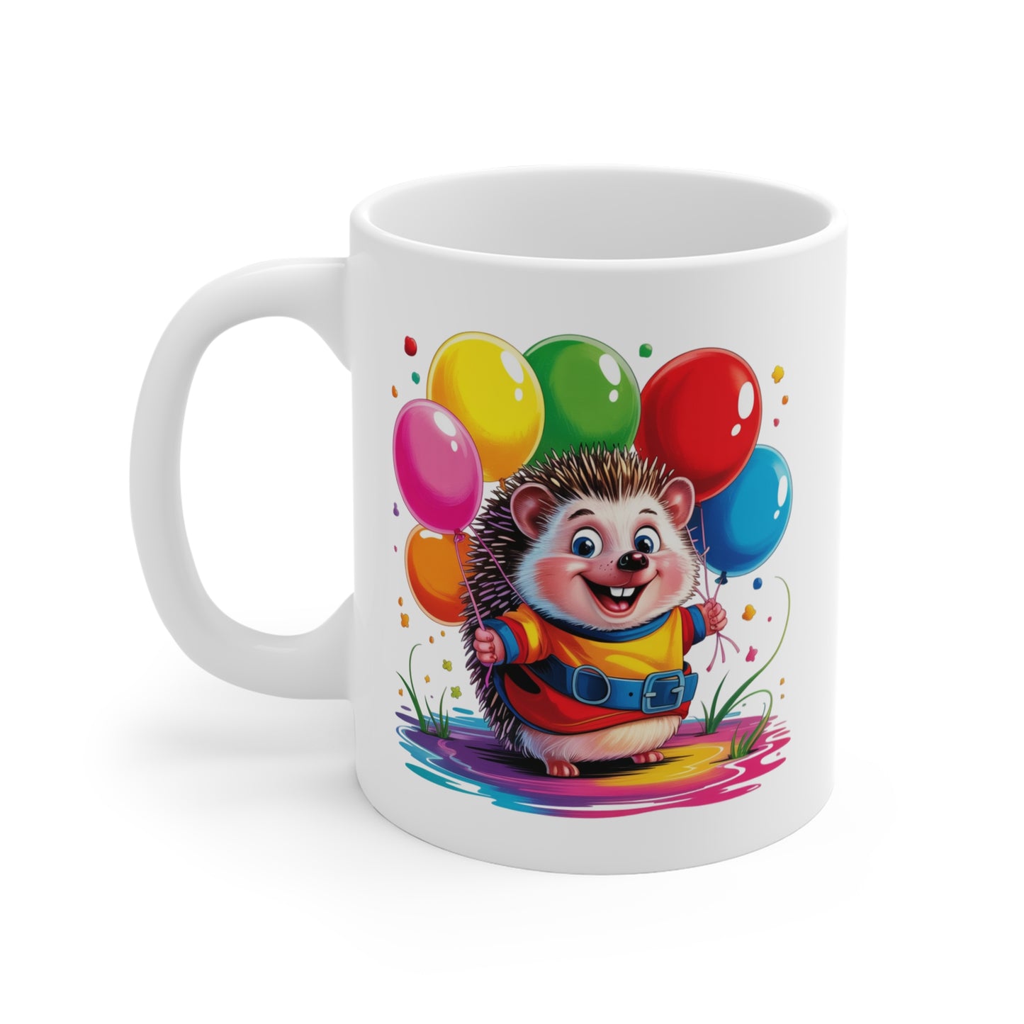 Mug Hérisson Kawaii avec Ballons Colorés – Tasse Animal Mignon Arc-en-Ciel – Design Joyeux et Fantaisie – Cadeau Original Enfant et Adulte – Céramique 325ml