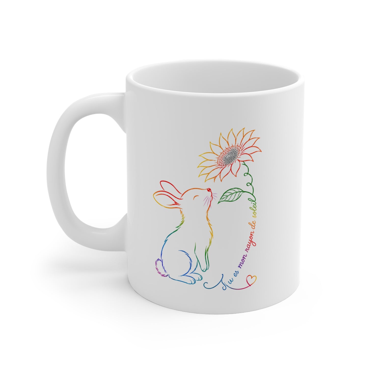 Mug Lapin et Tournesol – Tasse Lapin Colorée Nature Fleurs – Cadeau Original Amoureux des Lapins Homme et Femme