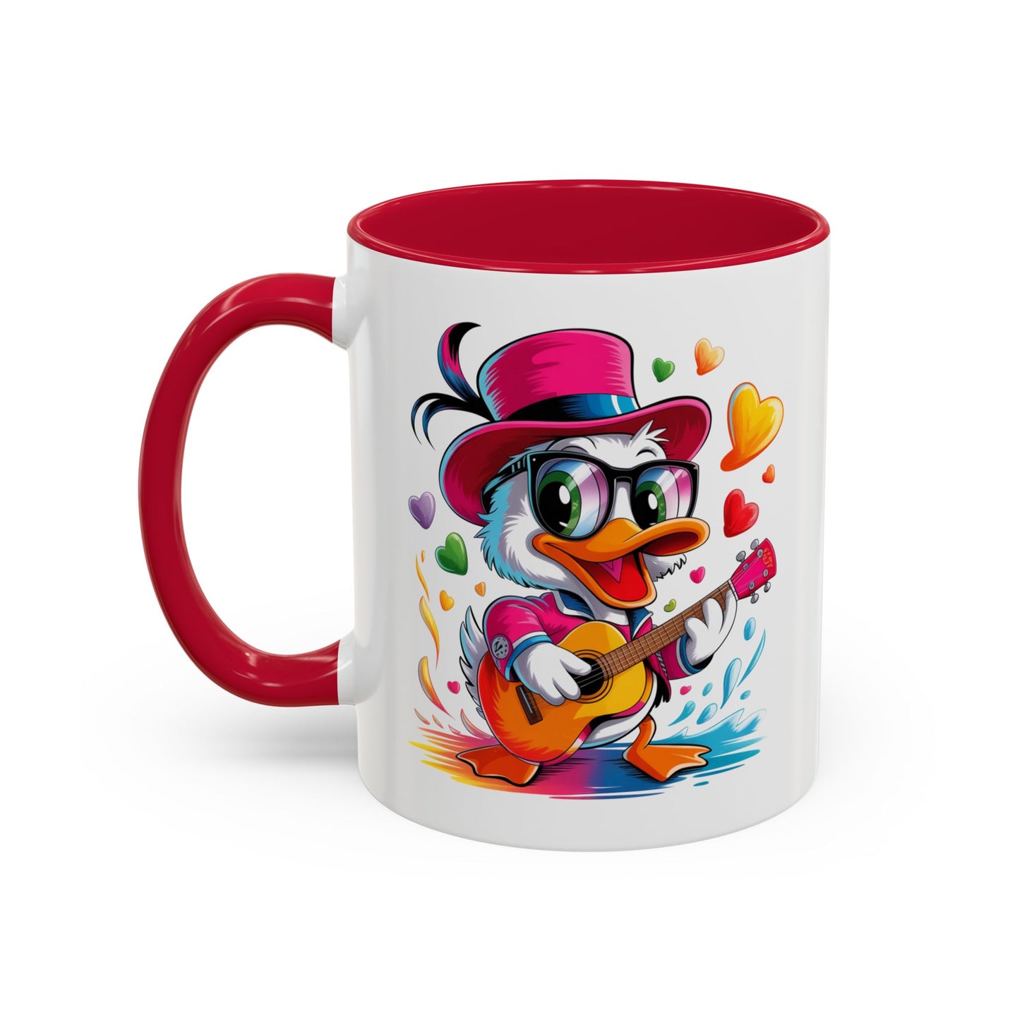 Mug Canard Musicien Stylé – Tasse Design Fun avec Guitare, Lunettes et Cœurs – Cadeau Original 325ml