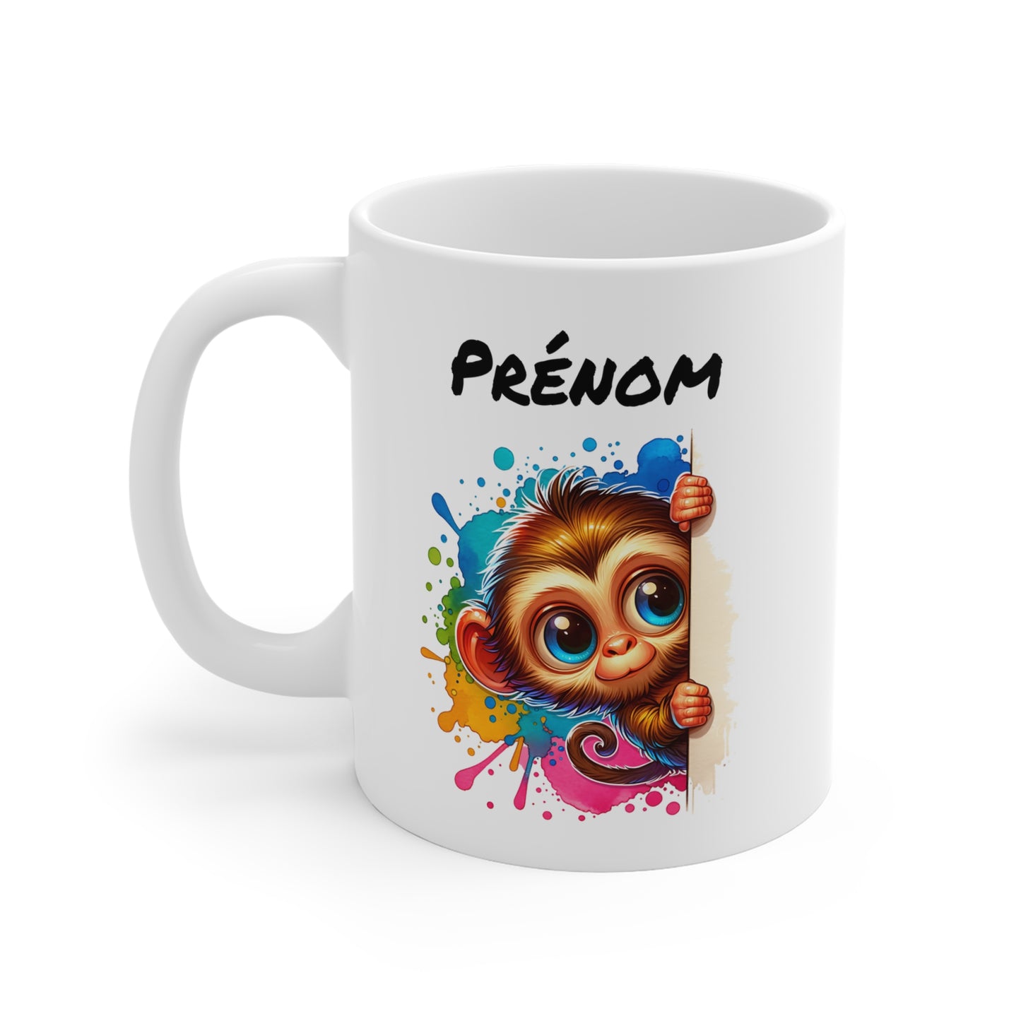 Tasse Personnalisable Singe Mignon – Mug Prénom Illustration Colorée – Cadeau Animal Tropical Rigolo 325ml