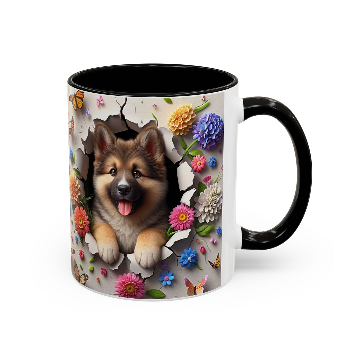 Mug Spitz Kawaii – Tasse Chiot Spitz Allemand avec Fleurs et Papillons – Cadeau Amoureux des Chiens 325ml