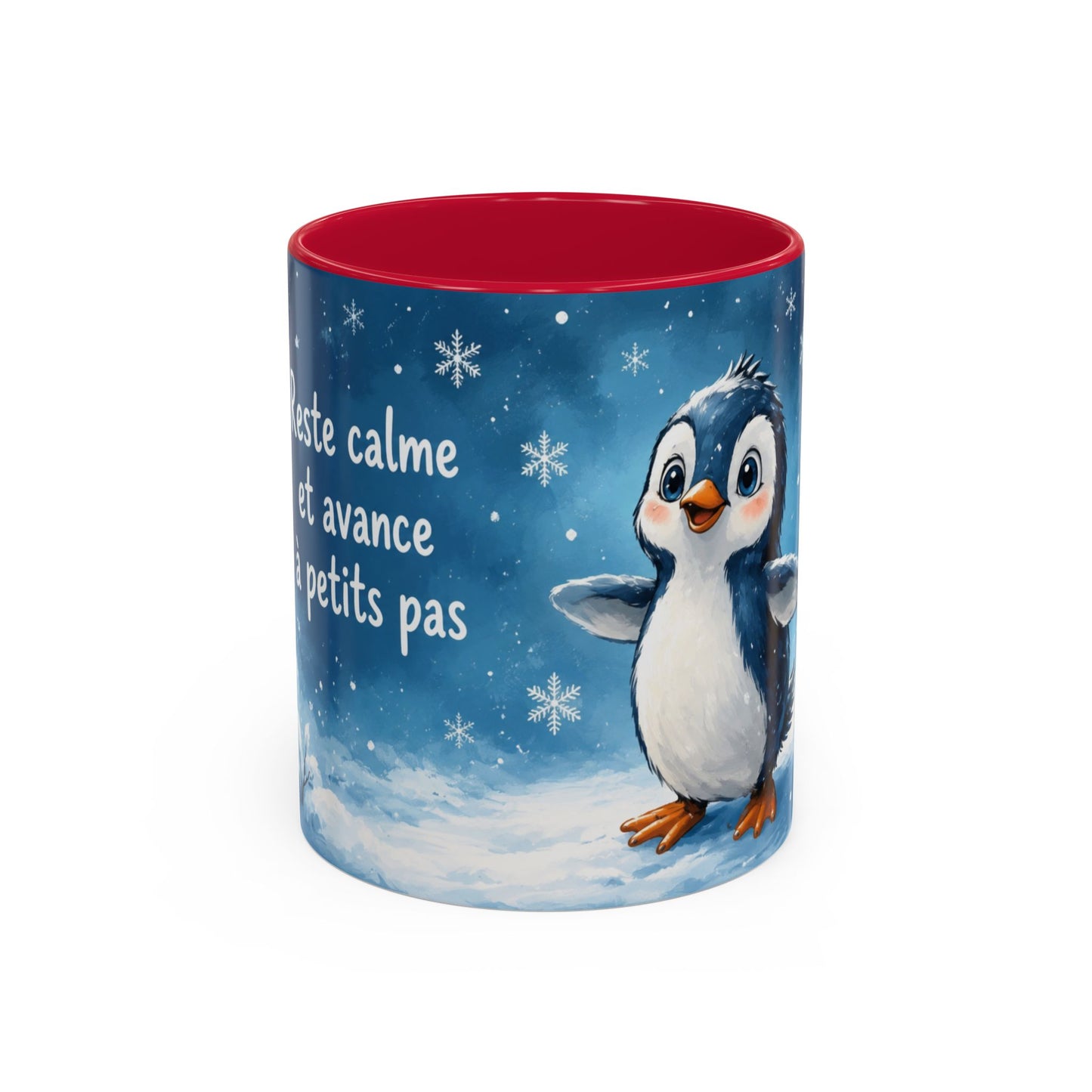 Tasse Reste Calme et Avance à Petits Pas – Mug Pingouin Motivation Positive Hiver 325ml
