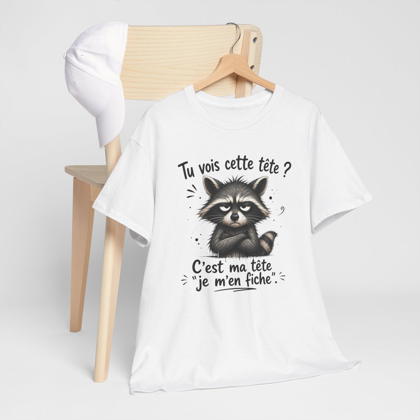 Tee-Shirt Tu Vois Cette Tête C’est Ma Tête Je M’en Fiche – Raton Laveur Humoristique – Cadeau Humour Sarcasme Homme Femme Adulte